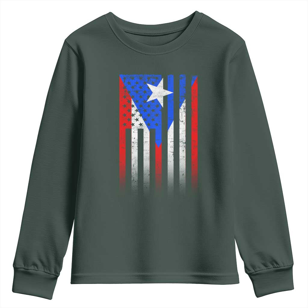 Puerto Rican American Youth Sweatshirt Half Rican American Puerto Rico Pride TS11 Dark Forest Green Print Your Wear