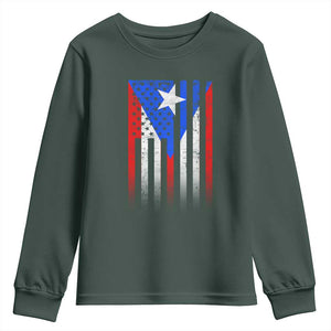 Puerto Rican American Youth Sweatshirt Half Rican American Puerto Rico Pride TS11 Dark Forest Green Print Your Wear