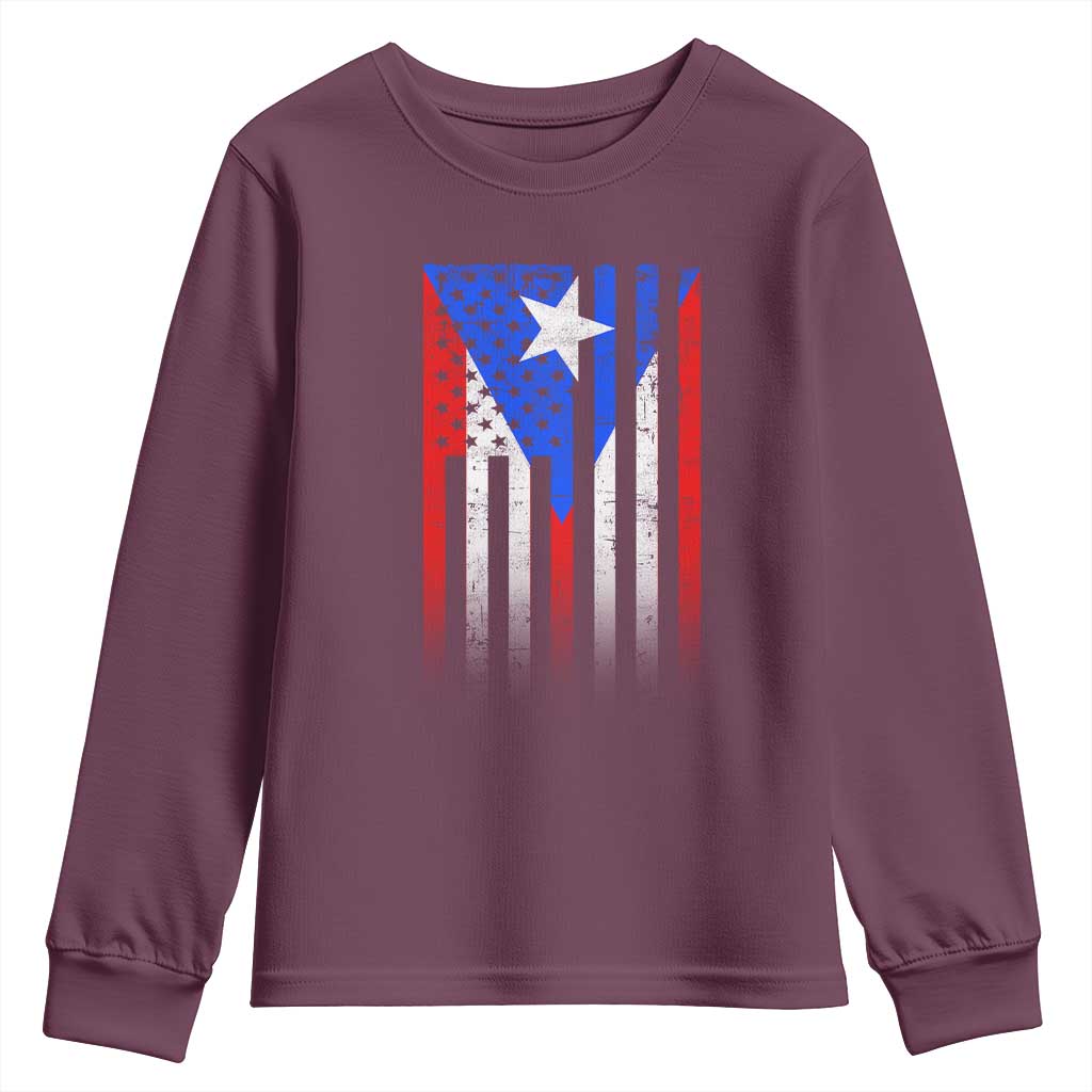 Puerto Rican American Youth Sweatshirt Half Rican American Puerto Rico Pride TS11 Maroon Print Your Wear