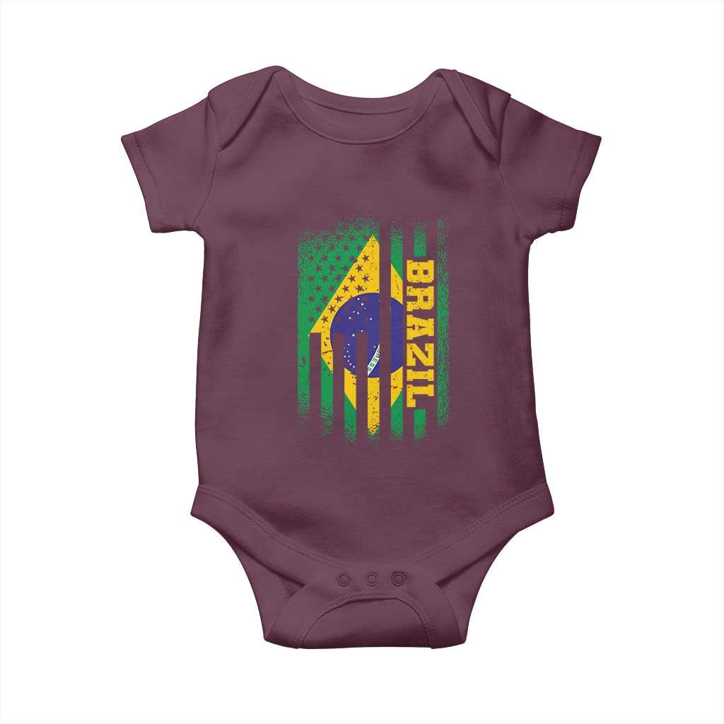 Brazilian Americans Brazilian Pride Latin Vintage USA Brazil Flag Baby Onesie TS11 Maroon Print Your Wear