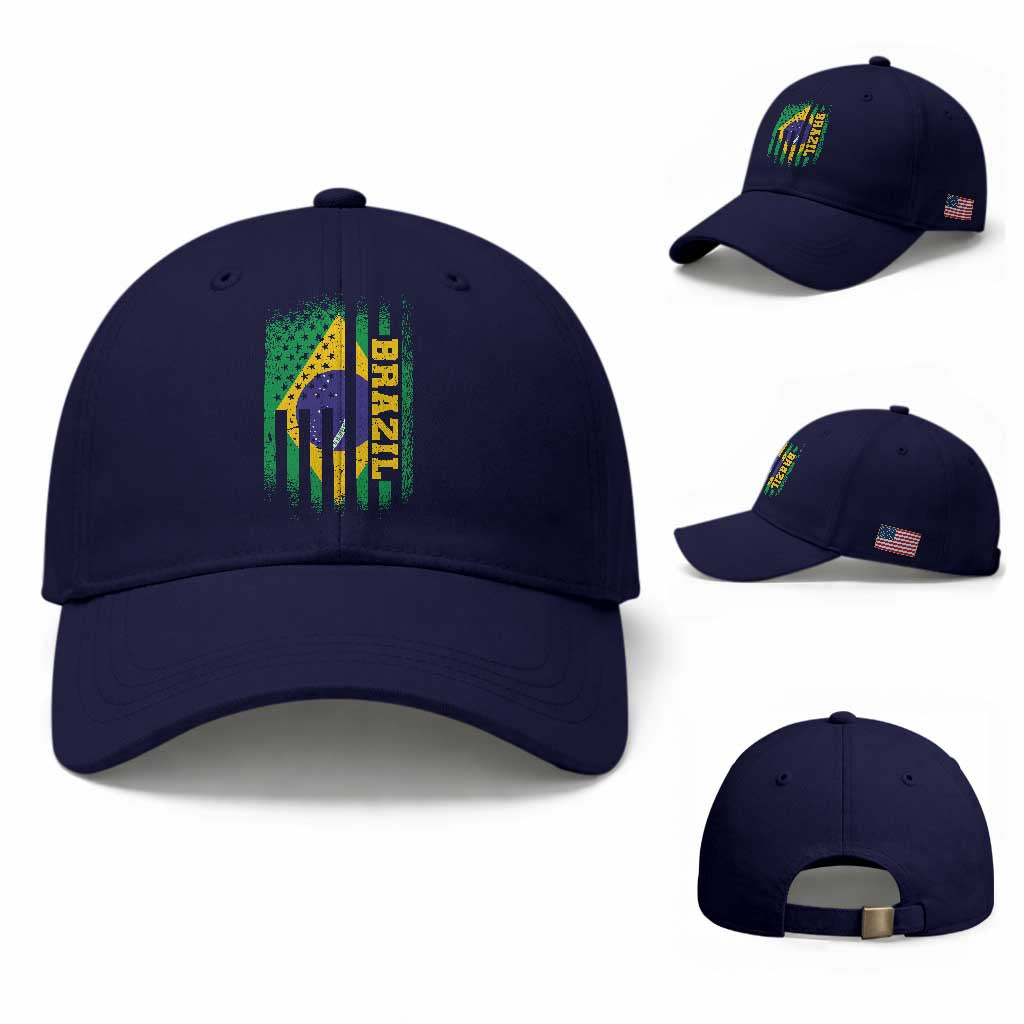 Brazilian Americans Brazilian Pride Latin Vintage USA Brazil Flag Baseball Cap TS11 Baseball Cap Universal Fit Dark Blue Print Your Wear