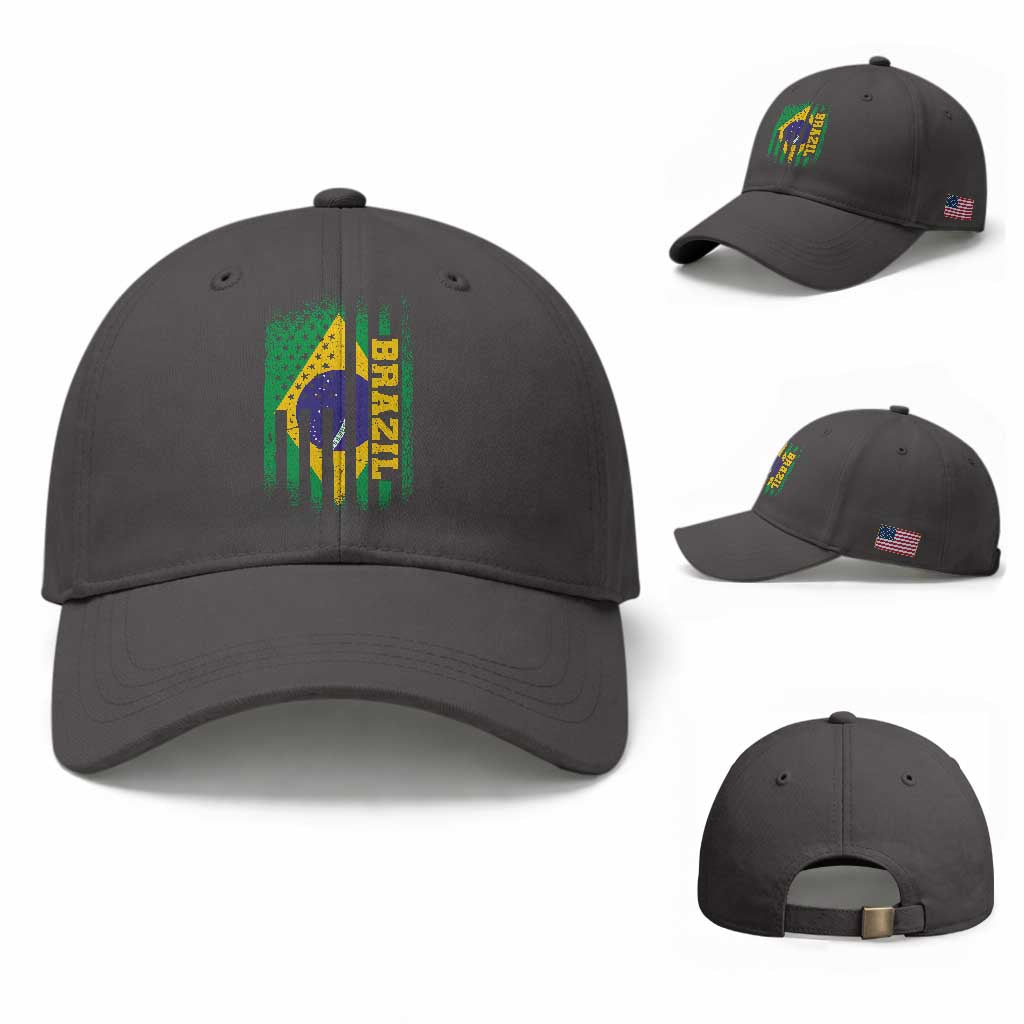 Brazilian Americans Brazilian Pride Latin Vintage USA Brazil Flag Baseball Cap TS11 Baseball Cap Universal Fit Dark Gray Print Your Wear