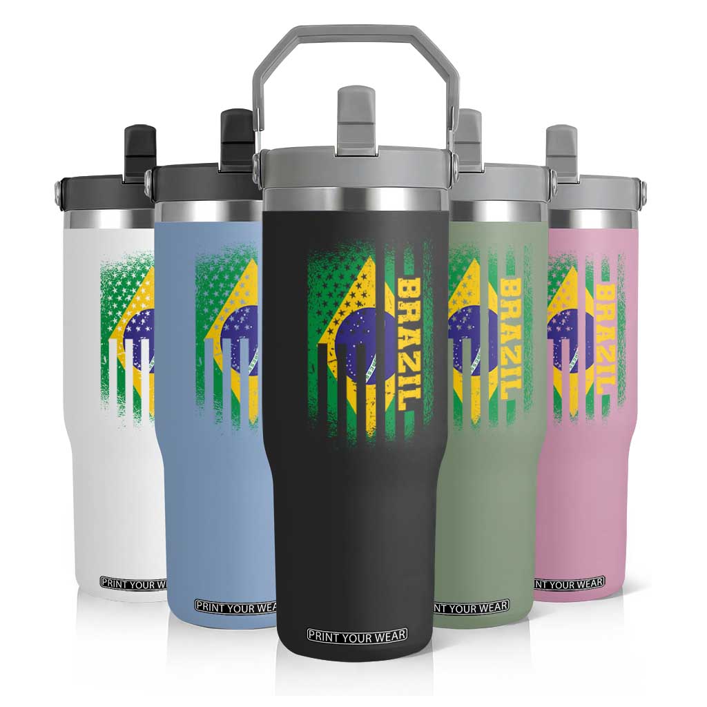 Brazilian Americans Brazilian Pride Latin Vintage USA Brazil Flag Flip Straw Tumbler TS11 Print Your Wear