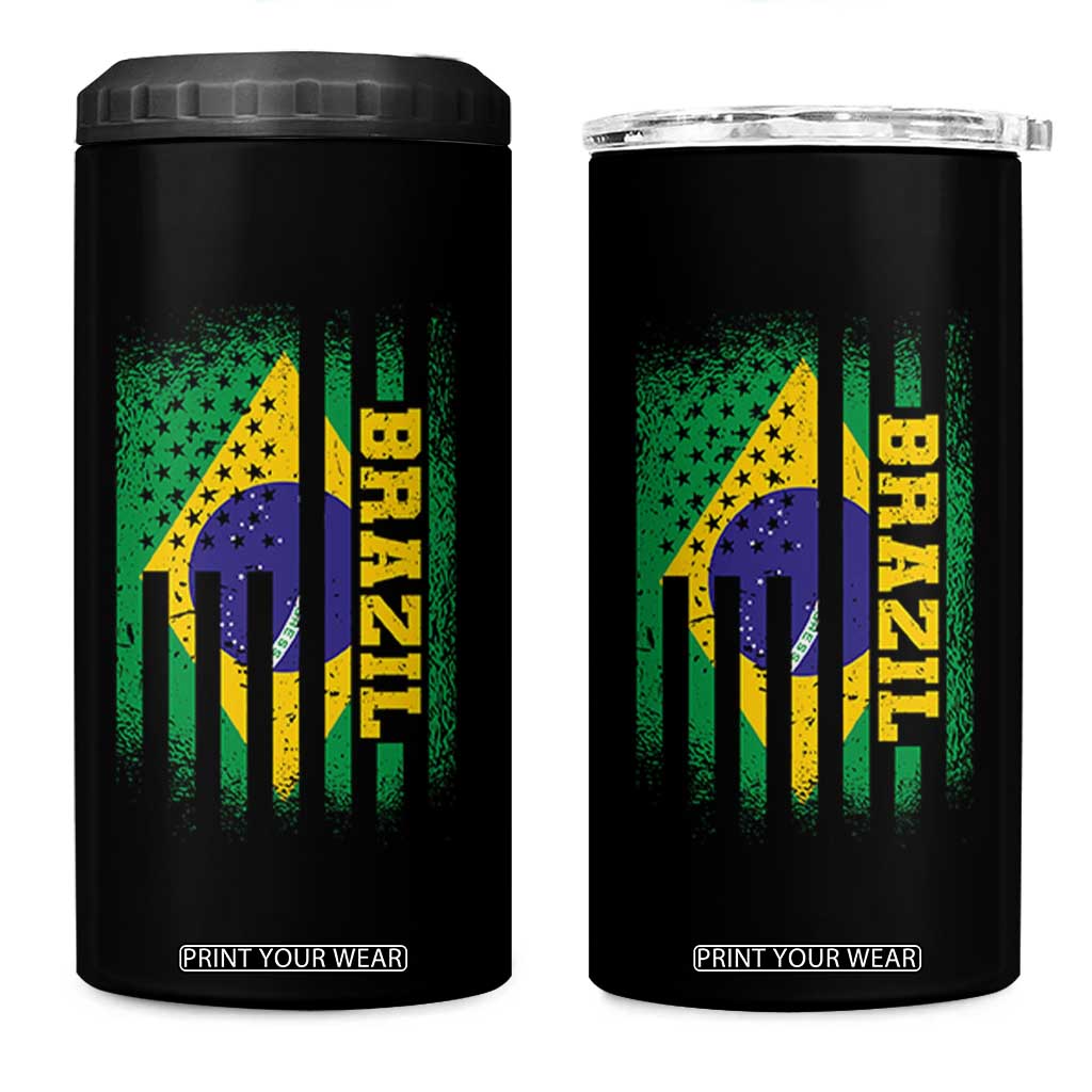 Brazilian Americans Brazilian Pride Latin Vintage USA Brazil Flag 4 in 1 Can Cooler Tumbler TS11 One Size: 16 oz Black Print Your Wear