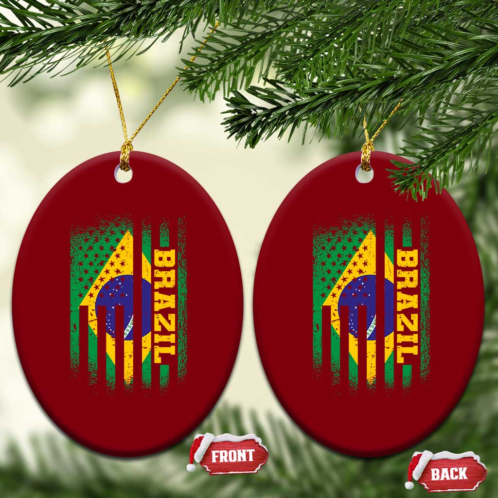 Brazilian Americans Brazilian Pride Latin Vintage USA Brazil Flag Ceramic Ornament TS11 Print Your Wear