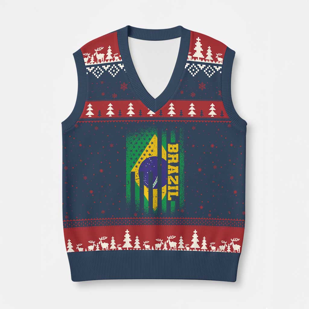 Brazilian Americans Brazilian Pride Latin Vintage USA Brazil Flag V-Neck Knit Sweater Vest TS11 Navy Red Print Your Wear