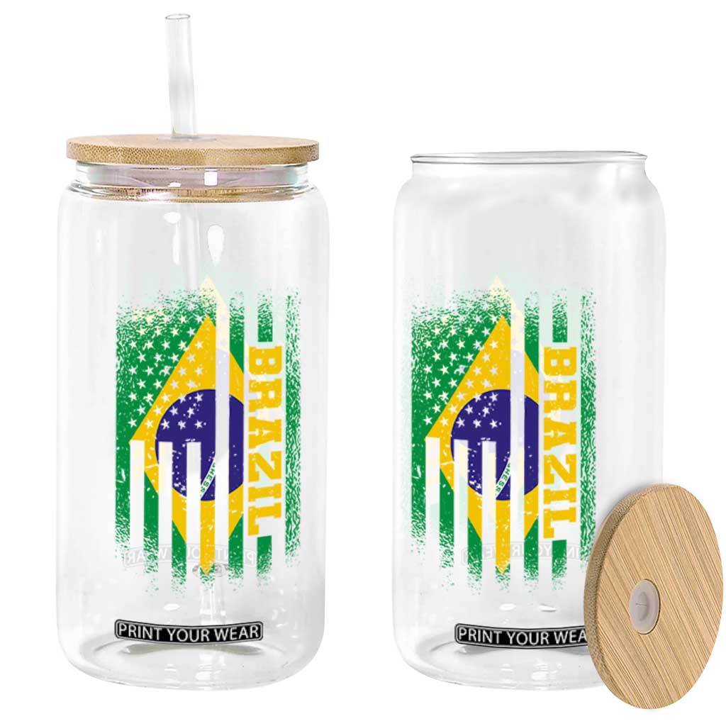 Brazilian Americans Brazilian Pride Latin Vintage USA Brazil Flag Glass Can TS11 Print Your Wear
