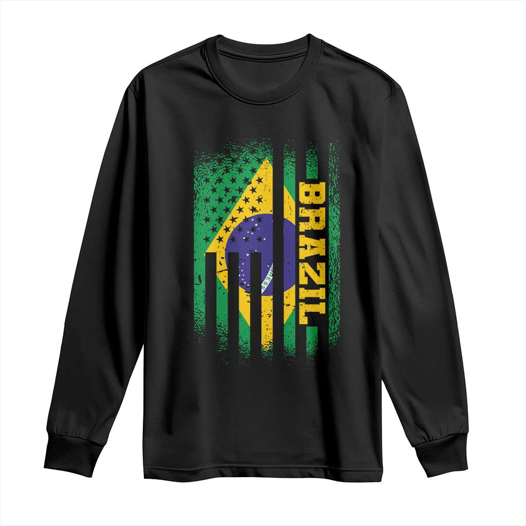 Brazilian Americans Brazilian Pride Latin Vintage USA Brazil Flag Long Sleeve Shirt TS11 Black Print Your Wear