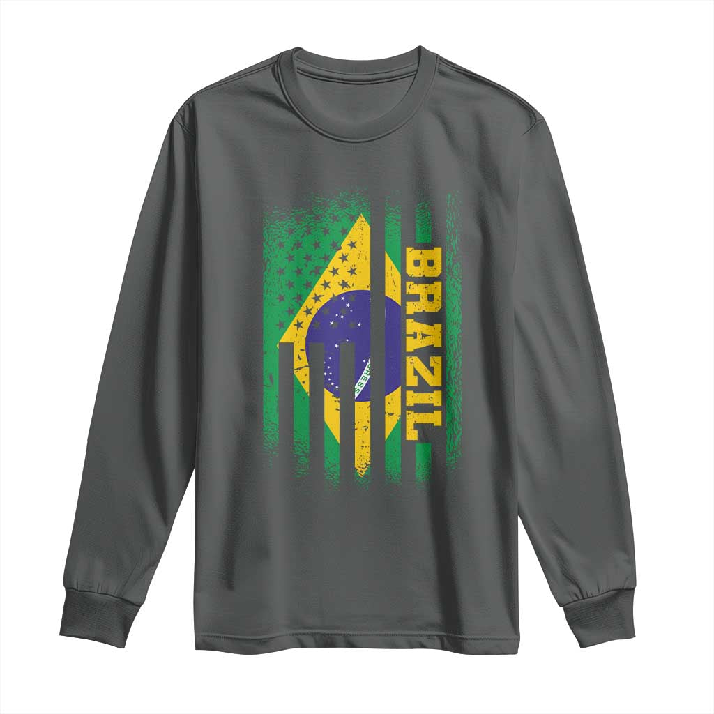 Brazilian Americans Brazilian Pride Latin Vintage USA Brazil Flag Long Sleeve Shirt TS11 Dark Heather Print Your Wear
