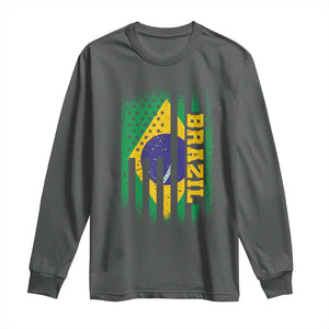 Brazilian Americans Brazilian Pride Latin Vintage USA Brazil Flag Long Sleeve Shirt TS11 Dark Heather Print Your Wear
