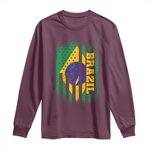 Brazilian Americans Brazilian Pride Latin Vintage USA Brazil Flag Long Sleeve Shirt TS11 S Maroon Print Your Wear