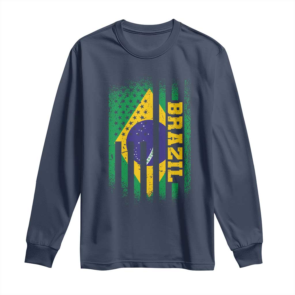 Brazilian Americans Brazilian Pride Latin Vintage USA Brazil Flag Long Sleeve Shirt TS11 Navy Print Your Wear