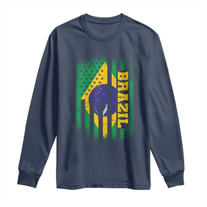 Brazilian Americans Brazilian Pride Latin Vintage USA Brazil Flag Long Sleeve Shirt TS11 Navy Print Your Wear
