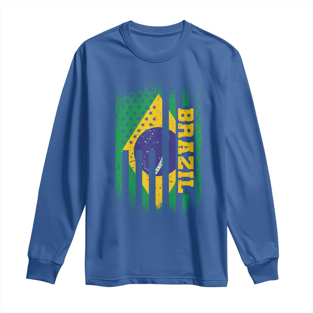 Brazilian Americans Brazilian Pride Latin Vintage USA Brazil Flag Long Sleeve Shirt TS11 Royal Blue Print Your Wear