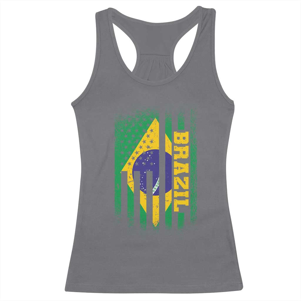 Brazilian Americans Brazilian Pride Latin Vintage USA Brazil Flag Racerback Tank Top TS11 Charcoal Print Your Wear