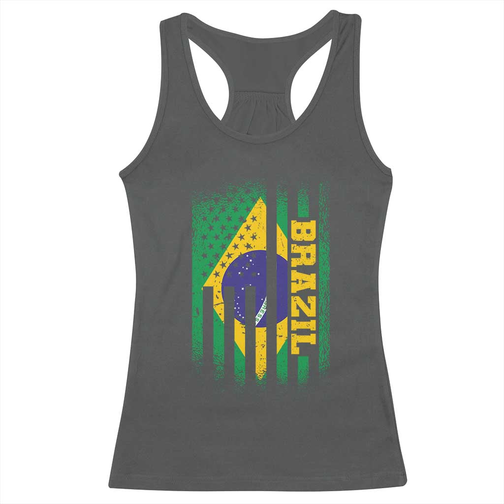 Brazilian Americans Brazilian Pride Latin Vintage USA Brazil Flag Racerback Tank Top TS11 Dark Heather Print Your Wear
