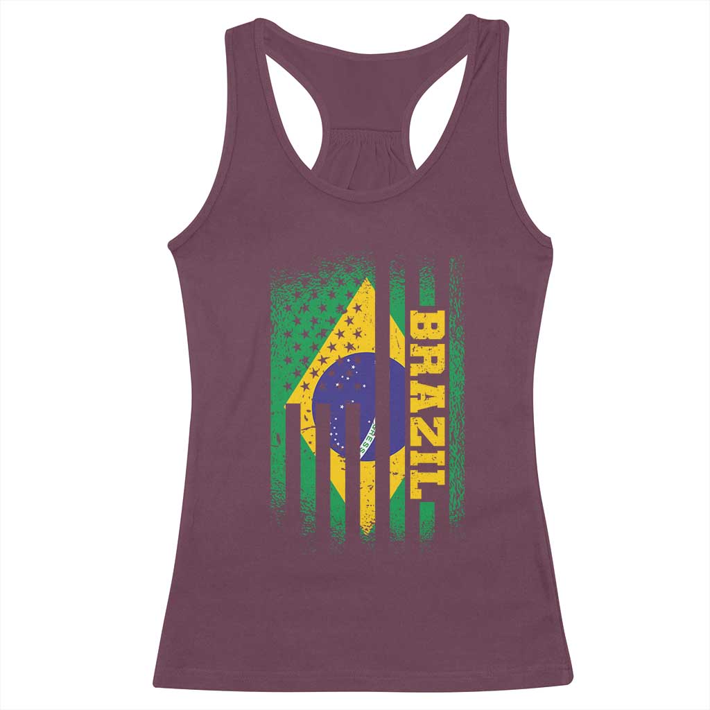 Brazilian Americans Brazilian Pride Latin Vintage USA Brazil Flag Racerback Tank Top TS11 Maroon Print Your Wear