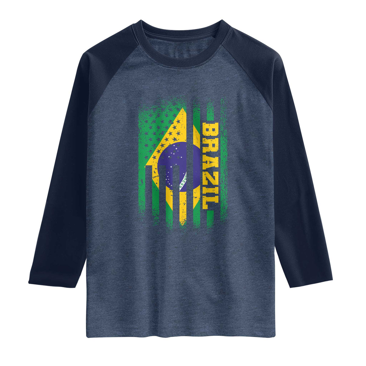 Brazilian Americans Brazilian Pride Latin Vintage USA Brazil Flag Raglan Shirt TS11 Heather Denim Navy Print Your Wear