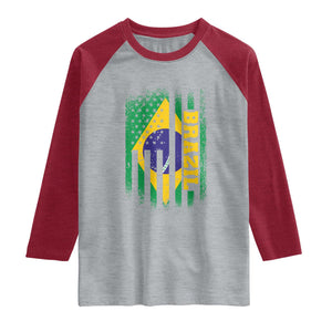 Brazilian Americans Brazilian Pride Latin Vintage USA Brazil Flag Raglan Shirt TS11 Heather Gray Heather Red Print Your Wear