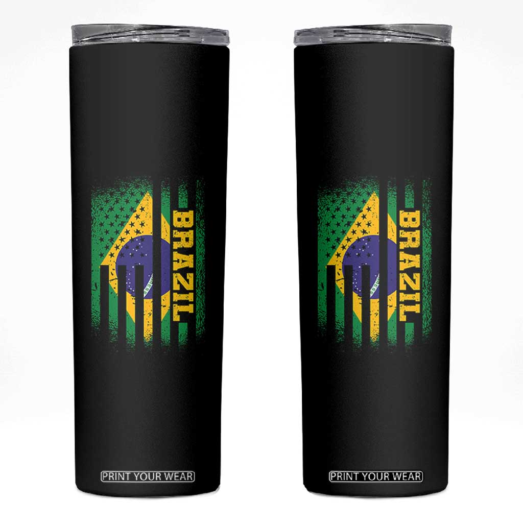 Brazilian Americans Brazilian Pride Latin Vintage USA Brazil Flag Skinny Tumbler TS11 Black Print Your Wear