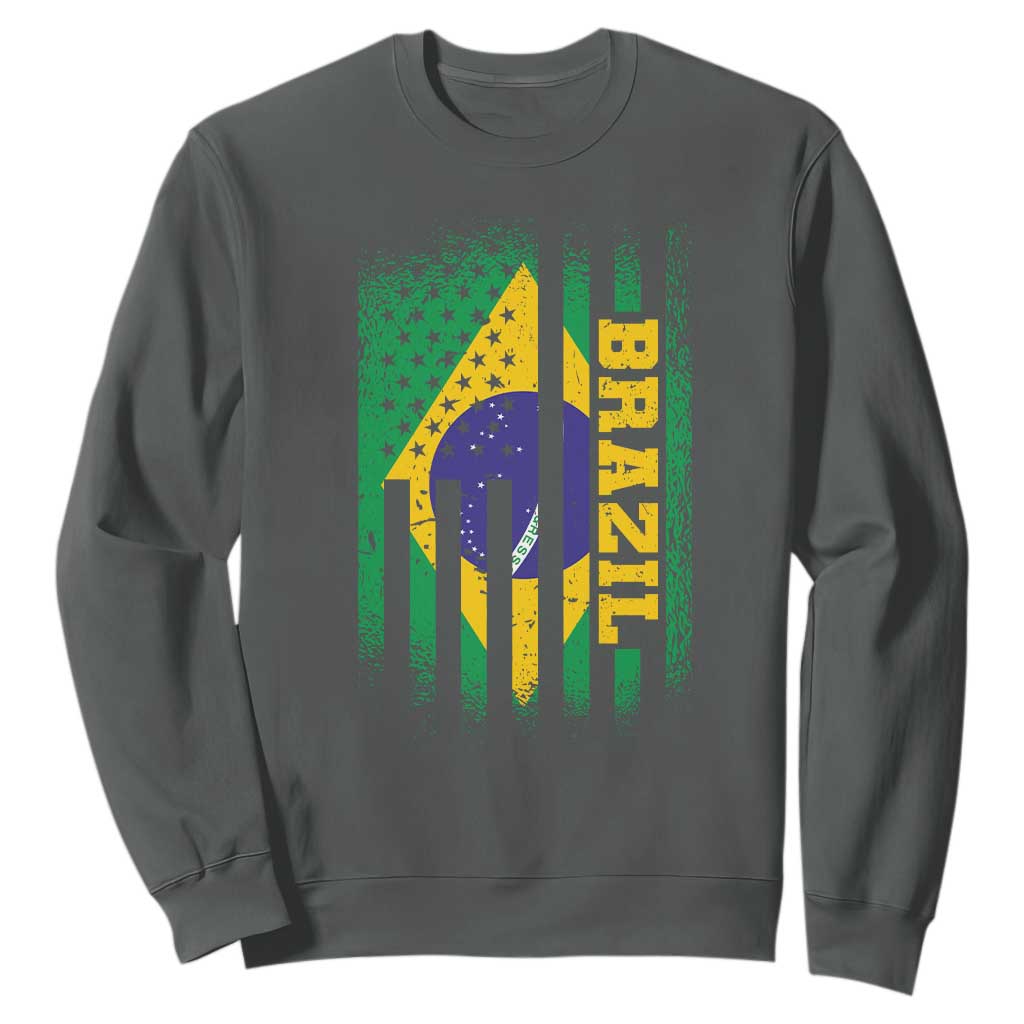 Brazilian Americans Brazilian Pride Latin Vintage USA Brazil Flag Sweatshirt TS11 Dark Heather Print Your Wear