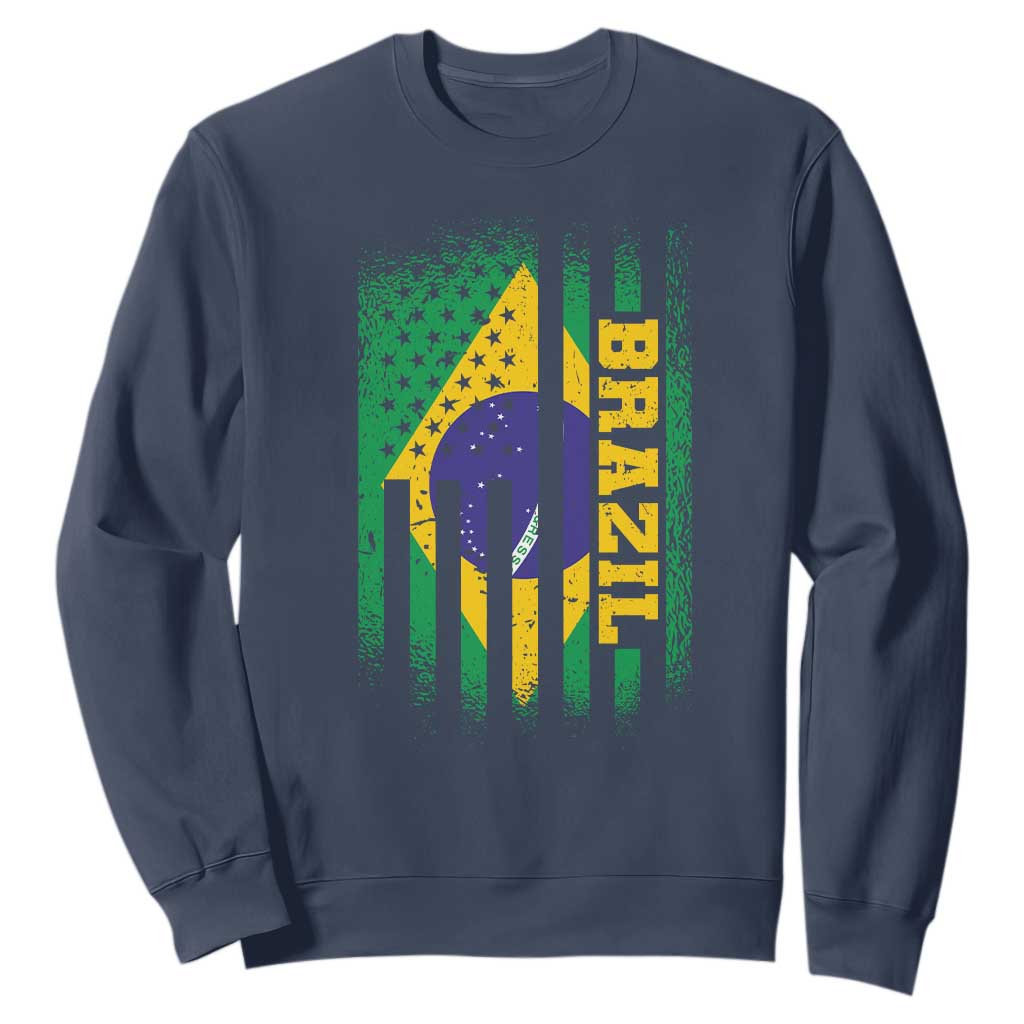 Brazilian Americans Brazilian Pride Latin Vintage USA Brazil Flag Sweatshirt TS11 Navy Print Your Wear