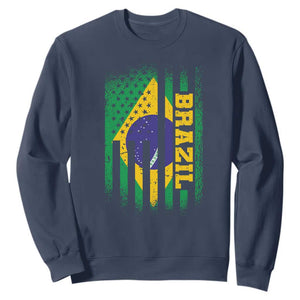 Brazilian Americans Brazilian Pride Latin Vintage USA Brazil Flag Sweatshirt TS11 Navy Print Your Wear