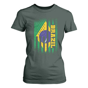 Brazilian Americans Brazilian Pride Latin Vintage USA Brazil Flag T Shirt For Women TS11 Dark Forest Green Print Your Wear