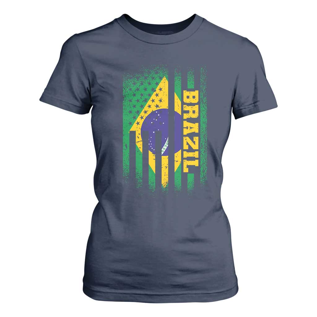 Brazilian Americans Brazilian Pride Latin Vintage USA Brazil Flag T Shirt For Women TS11 Navy Print Your Wear