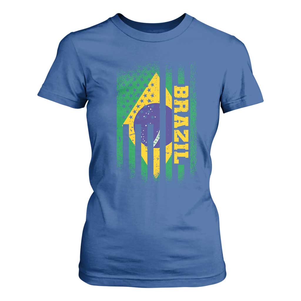 Brazilian Americans Brazilian Pride Latin Vintage USA Brazil Flag T Shirt For Women TS11 Royal Blue Print Your Wear