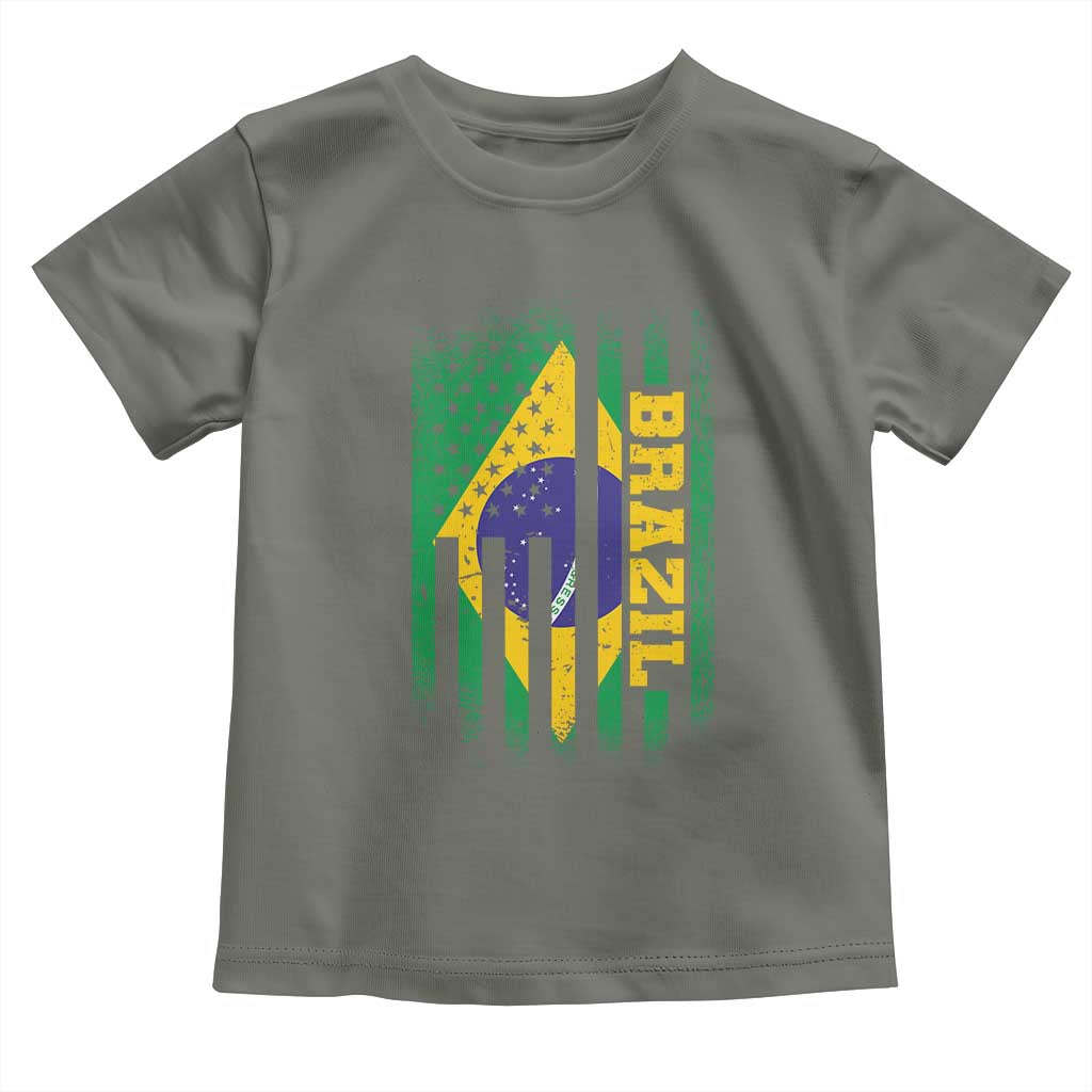 Brazilian Americans Brazilian Pride Latin Vintage USA Brazil Flag Toddler T Shirt TS11 Military Green Print Your Wear