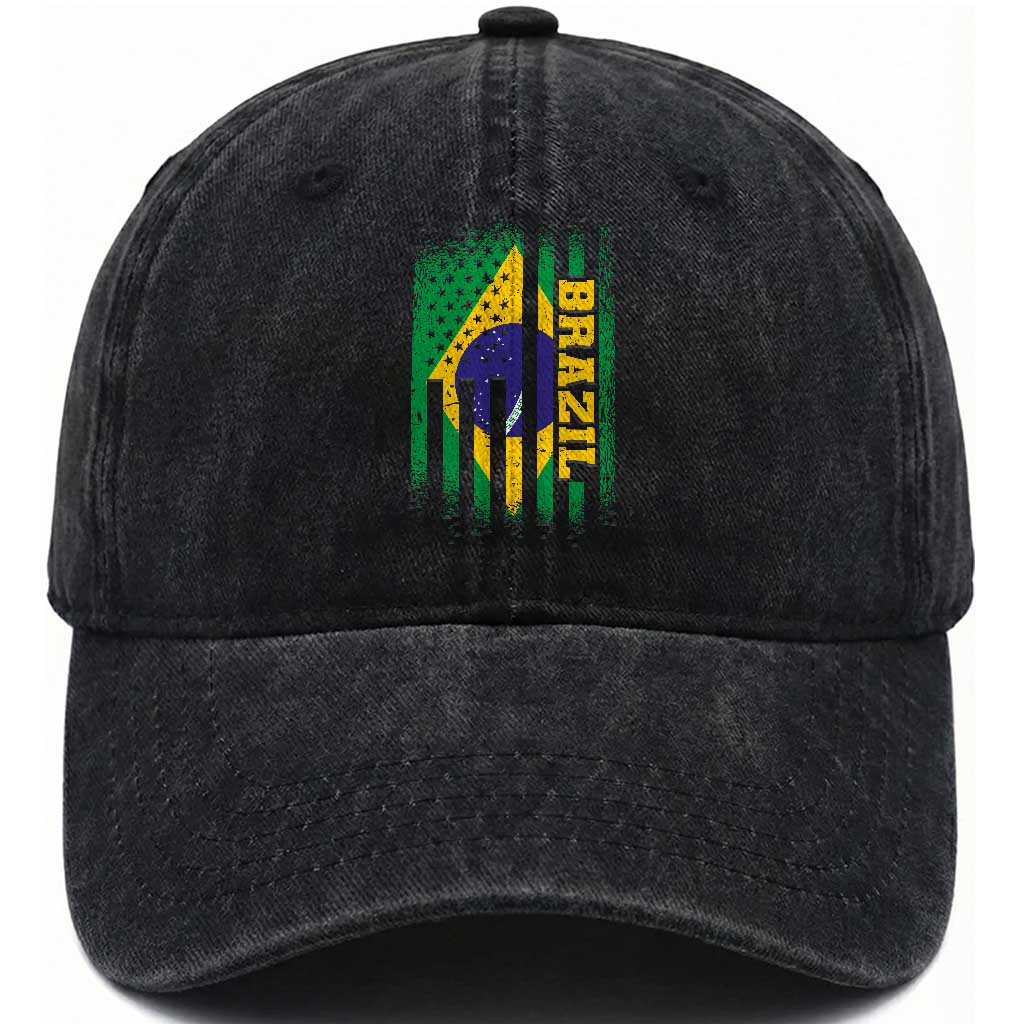 Brazilian Americans Brazilian Pride Latin Vintage USA Brazil Flag Washed Cotton Baseball Cap TS11 Print Your Wear