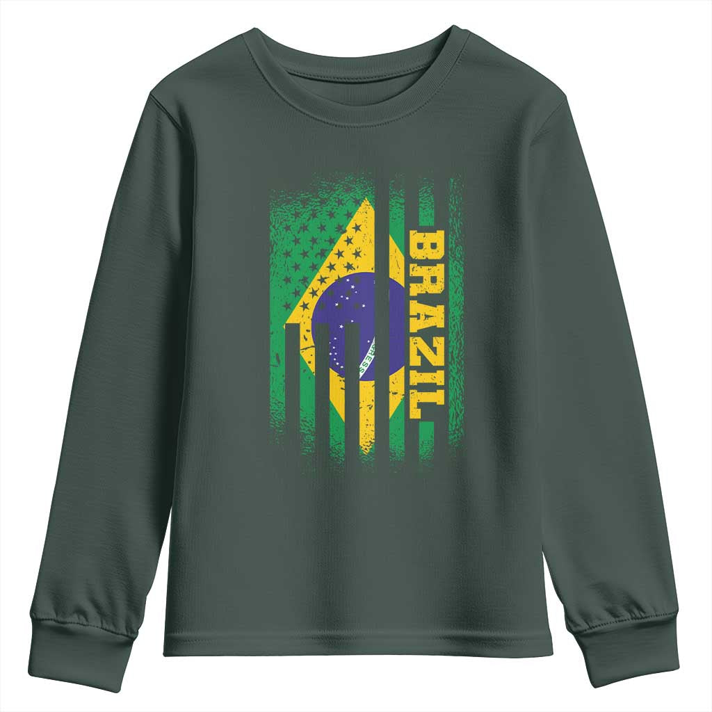 Brazilian Americans Brazilian Pride Latin Vintage USA Brazil Flag Youth Sweatshirt TS11 Dark Forest Green Print Your Wear