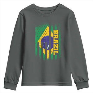 Brazilian Americans Brazilian Pride Latin Vintage USA Brazil Flag Youth Sweatshirt TS11 Dark Heather Print Your Wear
