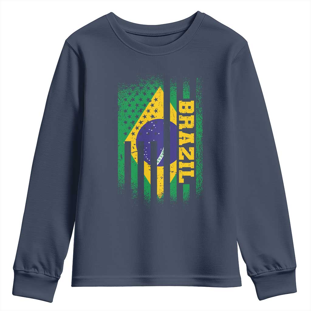 Brazilian Americans Brazilian Pride Latin Vintage USA Brazil Flag Youth Sweatshirt TS11 Navy Print Your Wear