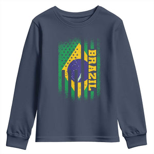Brazilian Americans Brazilian Pride Latin Vintage USA Brazil Flag Youth Sweatshirt TS11 Navy Print Your Wear