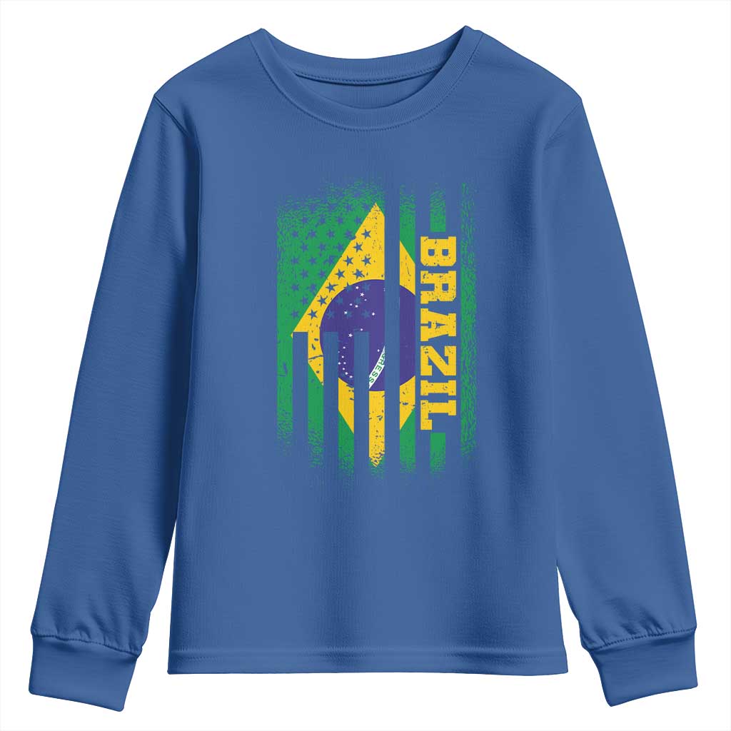 Brazilian Americans Brazilian Pride Latin Vintage USA Brazil Flag Youth Sweatshirt TS11 Royal Blue Print Your Wear