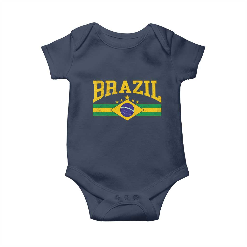 Brazilian Pride Vintage Brasil Brazil Flag Latin America Baby Onesie TS11 Navy Print Your Wear