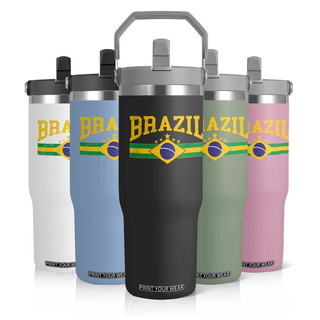 Brazilian Pride Vintage Brasil Brazil Flag Latin America Flip Straw Tumbler TS11 Print Your Wear