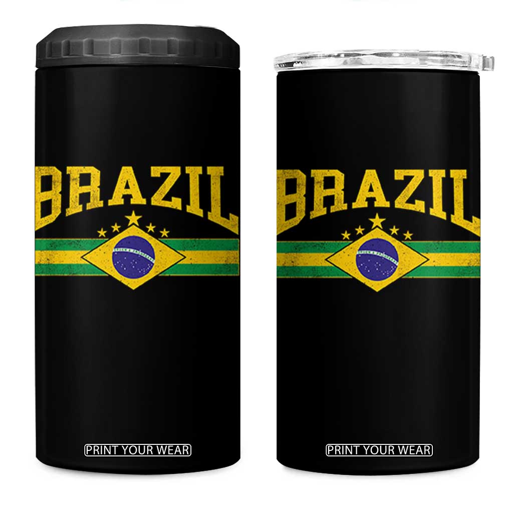 Brazilian Pride Vintage Brasil Brazil Flag Latin America 4 in 1 Can Cooler Tumbler TS11 One Size: 16 oz Black Print Your Wear