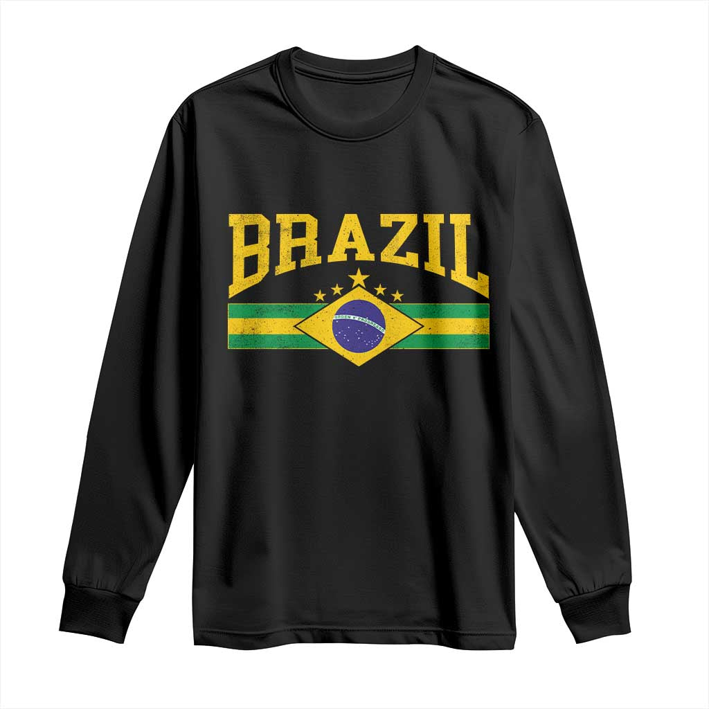 Brazilian Pride Vintage Brasil Brazil Flag Latin America Long Sleeve Shirt TS11 Black Print Your Wear