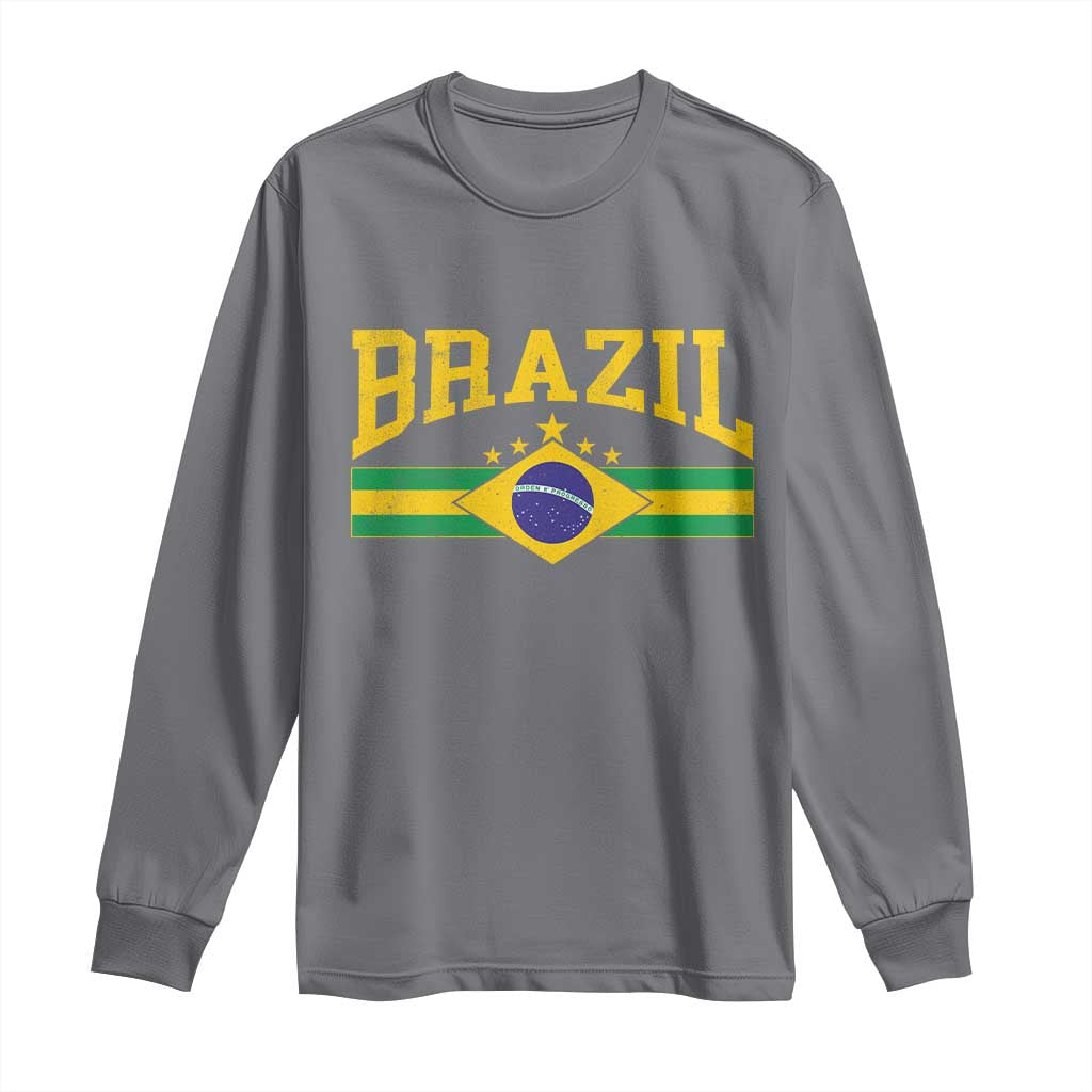 Brazilian Pride Vintage Brasil Brazil Flag Latin America Long Sleeve Shirt TS11 Charcoal Print Your Wear