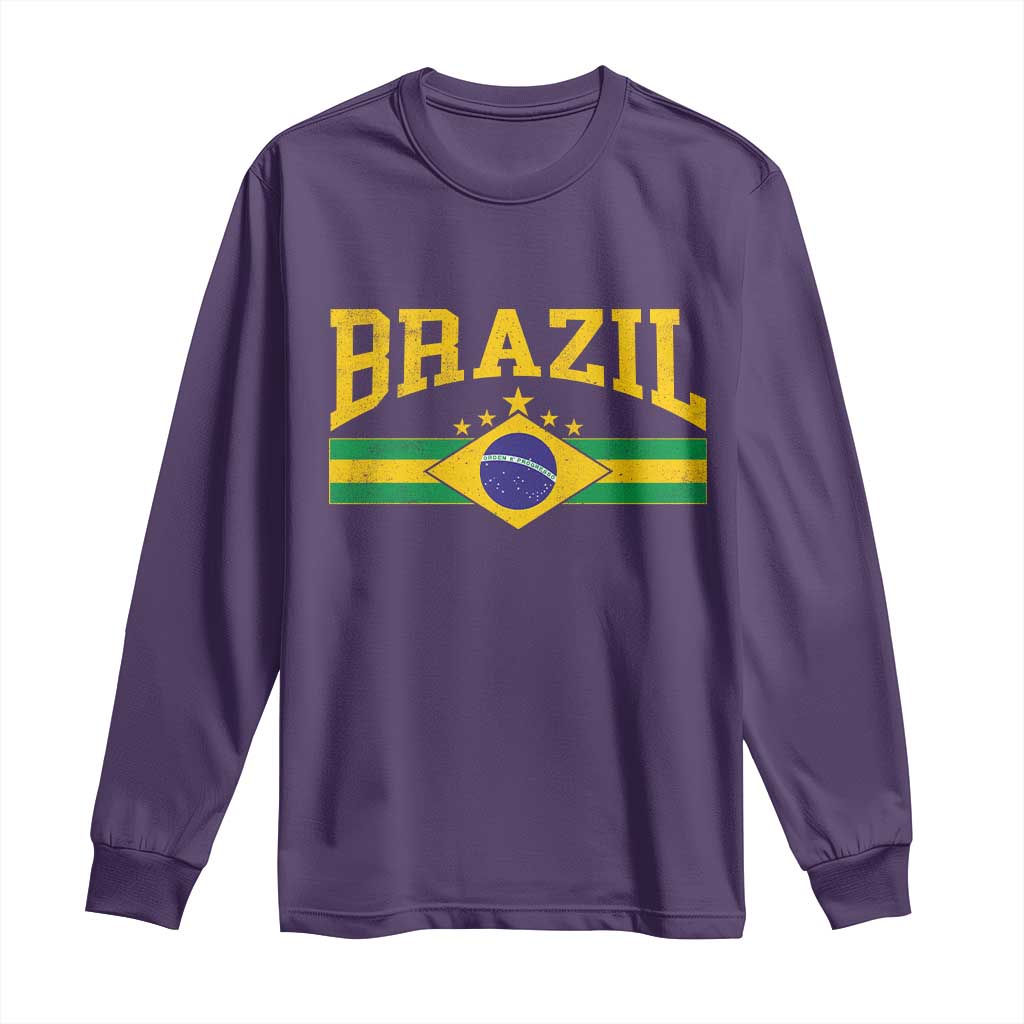 Brazilian Pride Vintage Brasil Brazil Flag Latin America Long Sleeve Shirt TS11 Purple Print Your Wear
