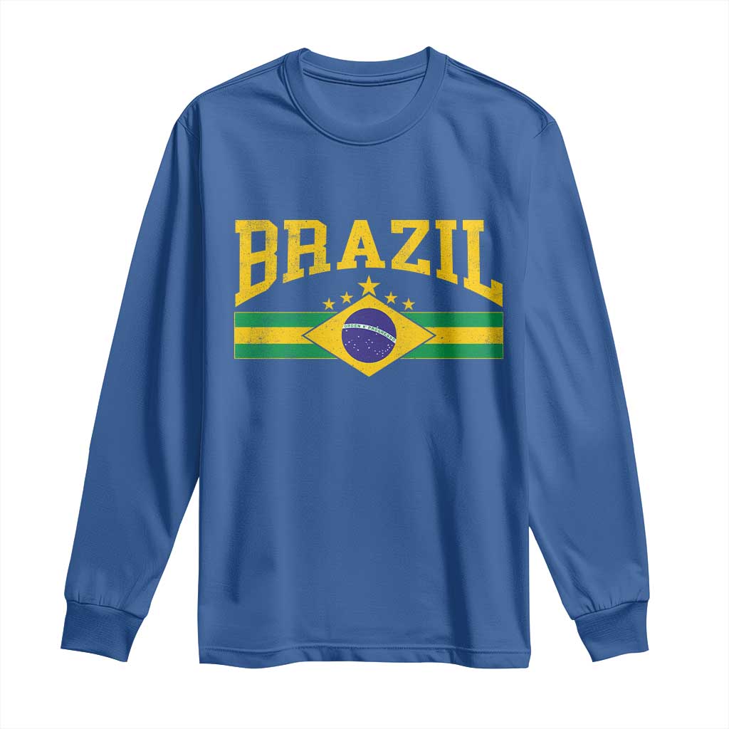 Brazilian Pride Vintage Brasil Brazil Flag Latin America Long Sleeve Shirt TS11 Royal Blue Print Your Wear