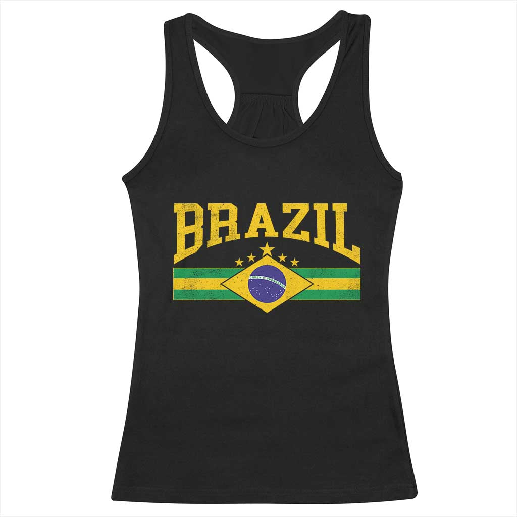Brazilian Pride Vintage Brasil Brazil Flag Latin America Racerback Tank Top - Print Your Wear