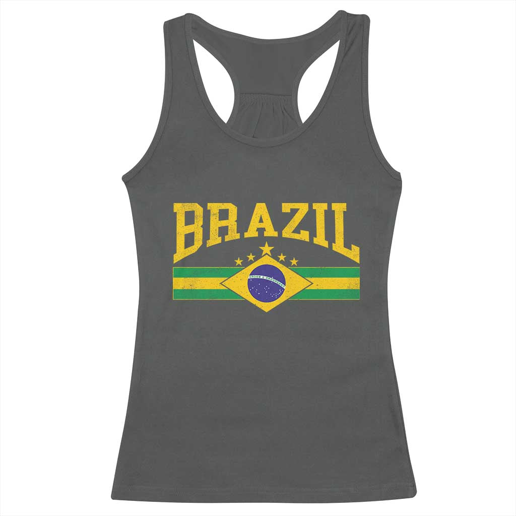 Brazilian Pride Vintage Brasil Brazil Flag Latin America Racerback Tank Top TS11 Dark Heather Print Your Wear