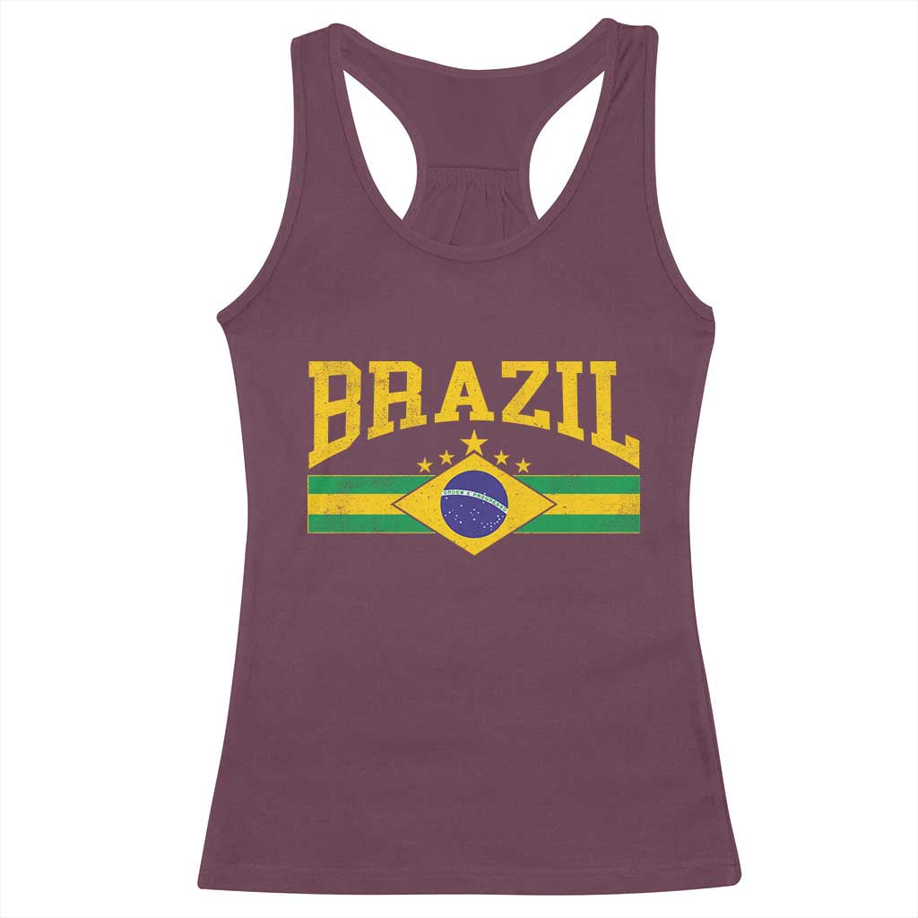 Brazilian Pride Vintage Brasil Brazil Flag Latin America Racerback Tank Top TS11 Maroon Print Your Wear