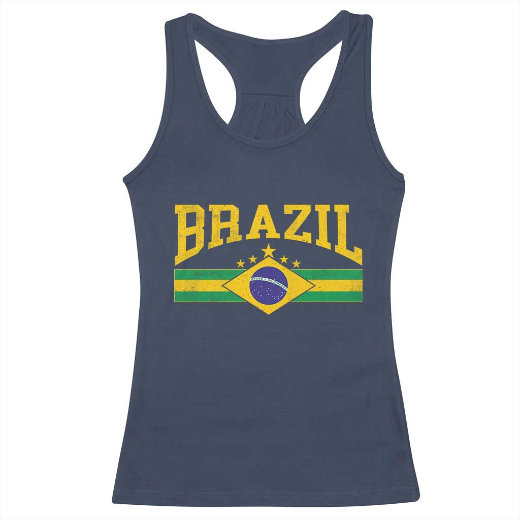 Brazilian Pride Vintage Brasil Brazil Flag Latin America Racerback Tank Top TS11 Navy Print Your Wear