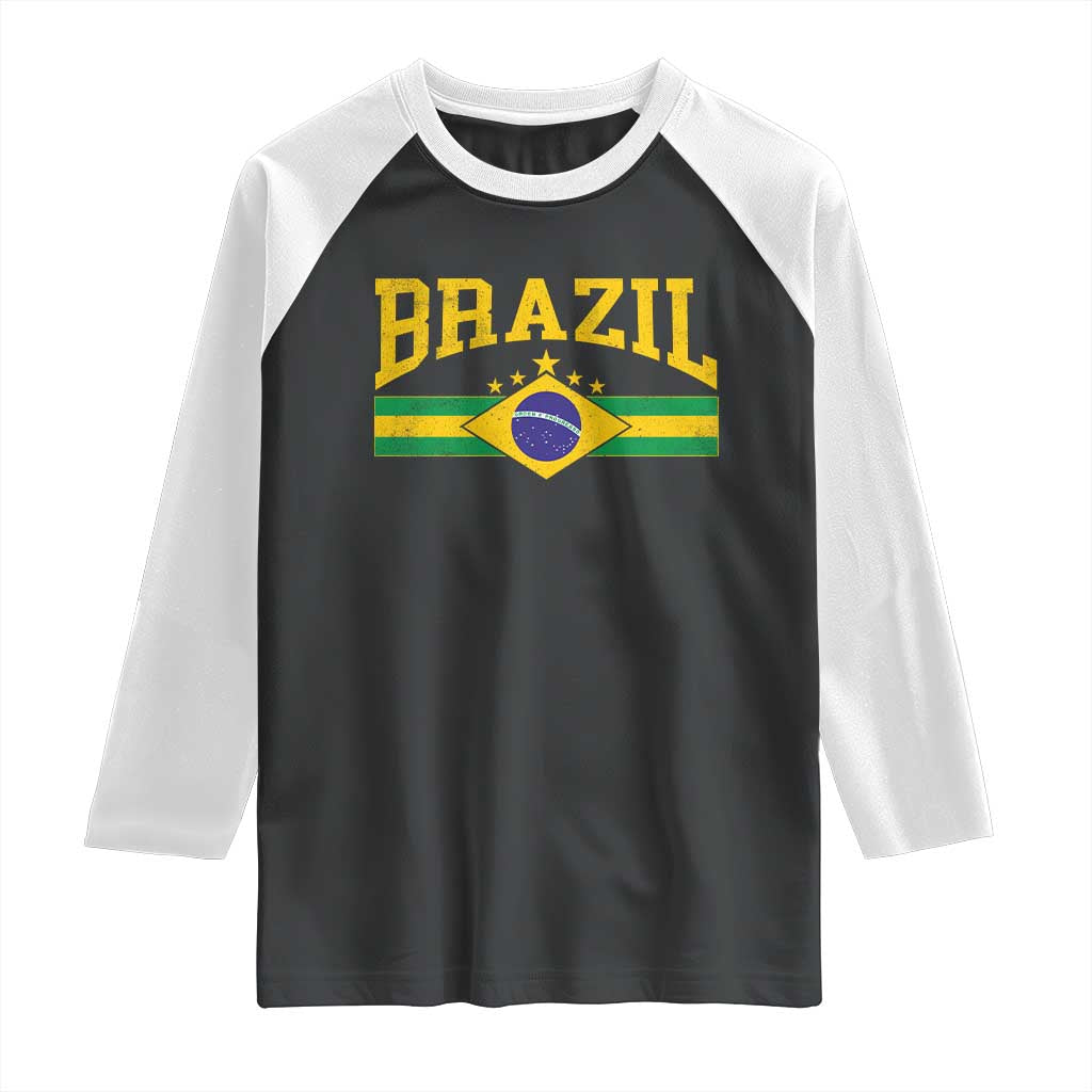 Brazilian Pride Vintage Brasil Brazil Flag Latin America Raglan Shirt TS11 Black White Print Your Wear