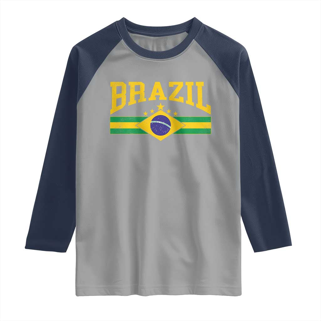Brazilian Pride Vintage Brasil Brazil Flag Latin America Raglan Shirt TS11 Sport Gray Navy Print Your Wear